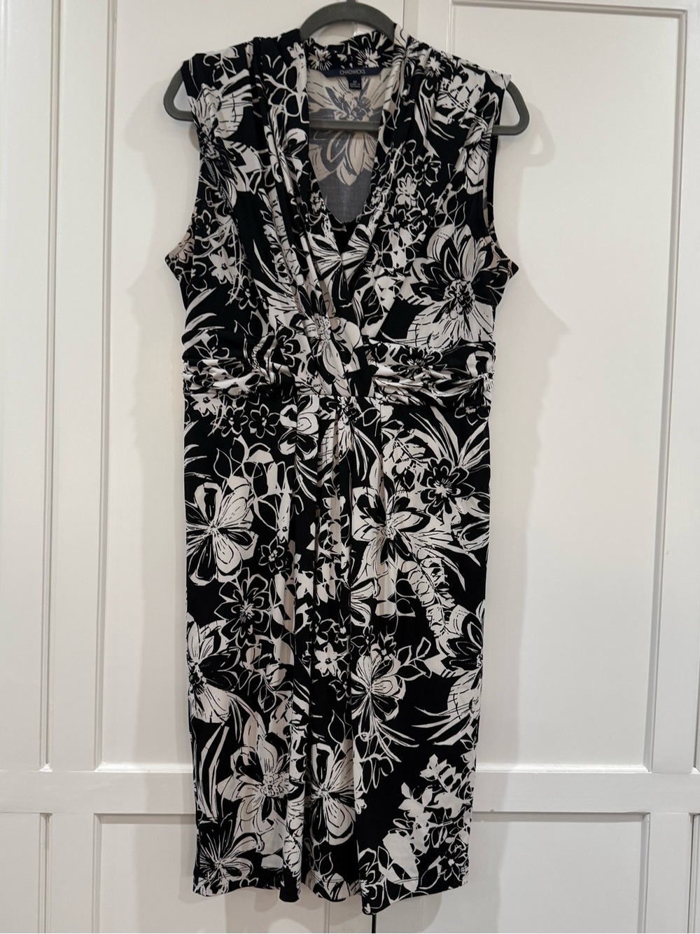 Chadwicks Black and White Floral Twist-Front Dress